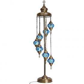 Authentic Footed Floor Lamp na may 7 Blue Pendants