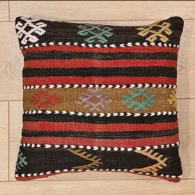 Turkish Cushion - Black Pillow with Red Stripes