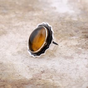 Amber Stone Handmade Silver Ring 2094