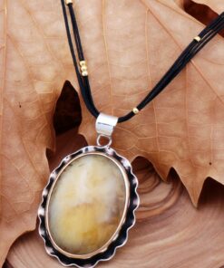Ожерелье из стерлингового серебра ручной работы с янтарным камнем 6748