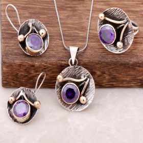 紫水晶宝石手工设计正宗银套装1958