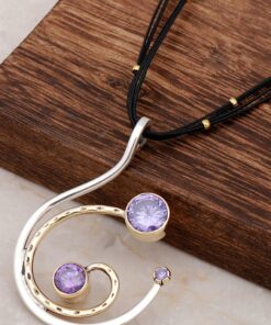 Amethyst Stone Silver Design Power Necklace 6687