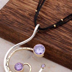 Amethyst Stone Silver Design Power Necklace 6687