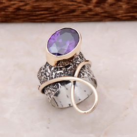 紫水晶Zirkon设计手工银戒指2708