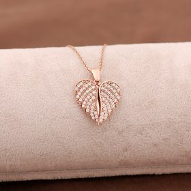 Angel Wing Heart Rose Silver Necklace 3661