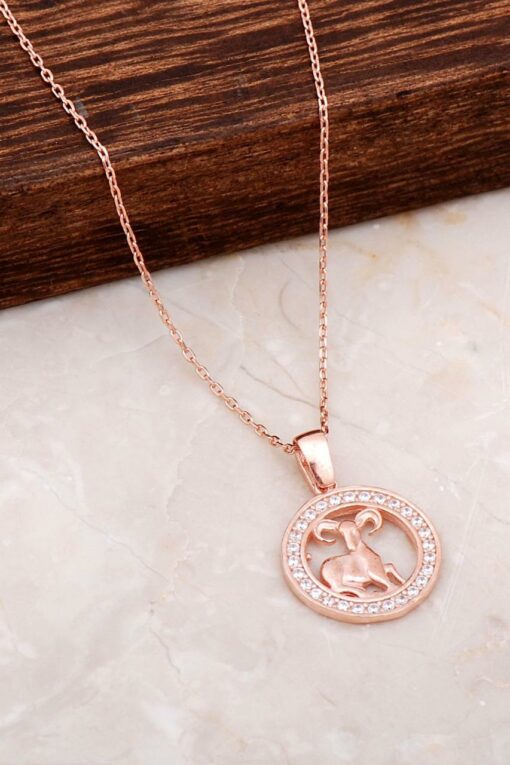 Aries Zodiac Rose Silver Necklace 6685