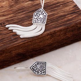 Assyrian Patterned Silver Dangle Earrings 4906