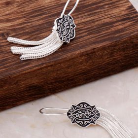 Assyrian Patterned Silver Dangle Earrings 4909
