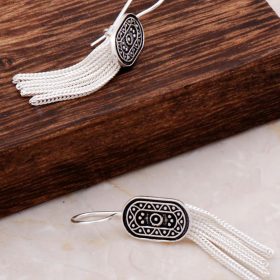 Assyrian Motif Handmade Silver Dangling Earrings 4911