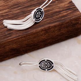 Assyrian Patterned Silver Dangle Earrings 4915