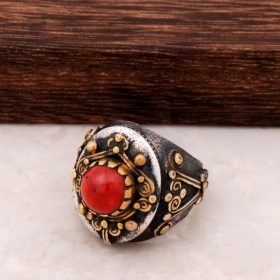 Authentic Rose Silver Ring With Coral Stone 199