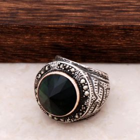 Authentic Silver Ring with Jade and Marcasite Stone 252