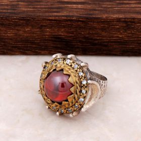 Αυθεντικό ασημένιο δαχτυλίδι από γρανάτη και πέτρα ζιργκόν 226