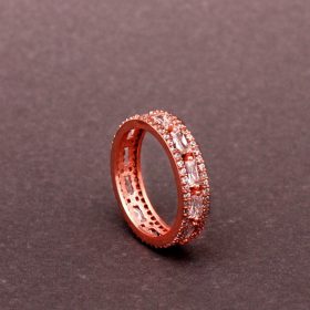 Сребърен пръстен с цирконов багет, розов сребро 1692