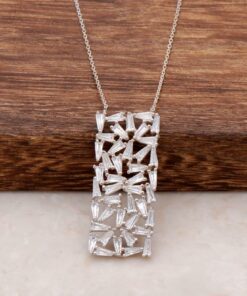 Baguette Cut Zircon Stone Silver Necklace 1031