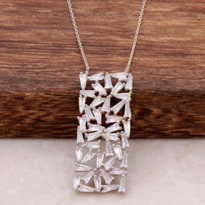 Baguette Cut Zircon Stone Silver Necklace 1031