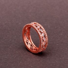 Baguette Cut Zircon Stone Zigzag Design Rose Silver Ring 1691