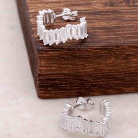 Baguette Design Silver Ring Earrings 4085