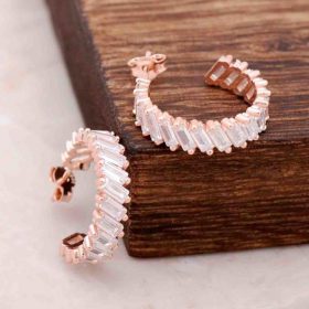 Baguette Rose Silver Ring Earrings 4070