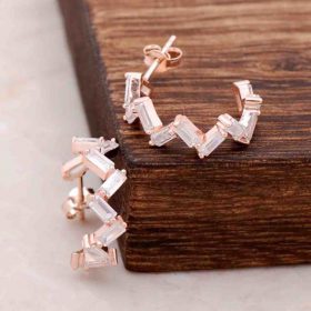 Baguette Rose Silver Zigzag Ring Earrings 4071