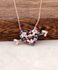 Baguette Stone Heart Design Love Necklace 6292