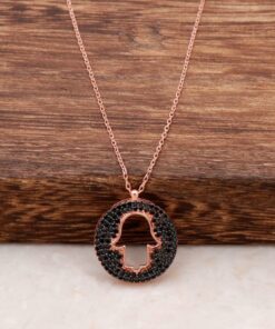Серебряное ожерелье с черным сапфиром и камнем Abundance Hand Ros 1196