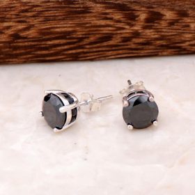 Black Sapphire Zirkon Design Silver Earring 2478