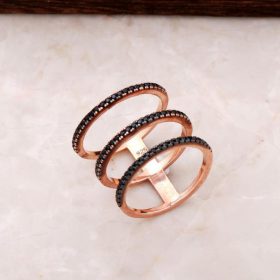 Černý safírový zirkonový růžový stříbrný prsten 1057