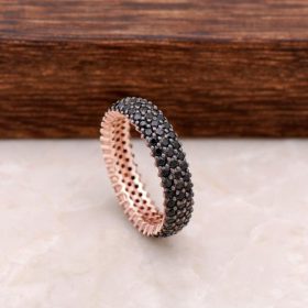 Црни сафир Циркон Тамтур венчани прстен од розе сребра 1095