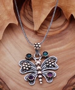 Butterfly Design Filigree Engraved Silver Necklace 6764