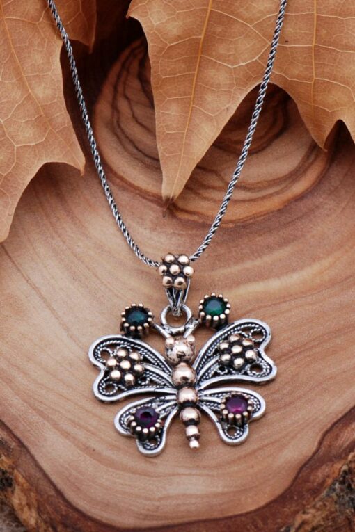 Butterfly Design Filigree Engraved Silver Necklace 6764