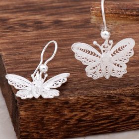 Butterfly Design Filigree Silver Earrings 4632