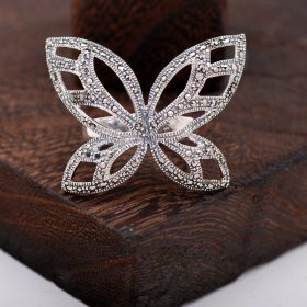 Butterfly Design Marcasite Sterling Silver Ring 2439