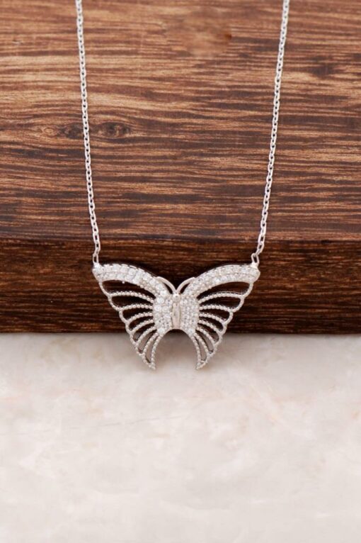 Butterfly Design Rhodium Silver Necklace 2871
