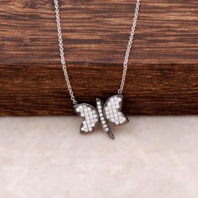 Butterfly Design Rhodium Silver Necklace 2875