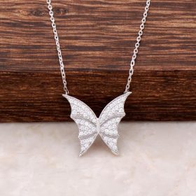 Butterfly Design Rhodium Silver Necklace 2879