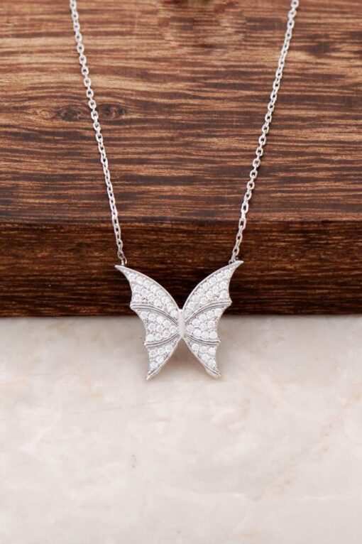 Butterfly Design Rhodium Silver Necklace 2879