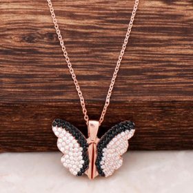 Butterfly Design Rose Silver Necklace 2850