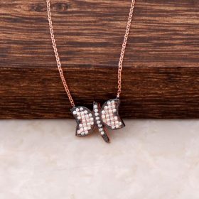 Butterfly Design Rose Silver Necklace 2889