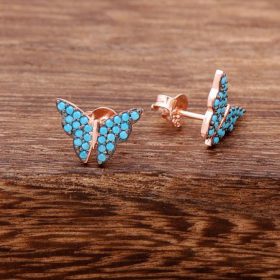 Butterfly Design Turquoise Stone Rose Silver Earrings 3788