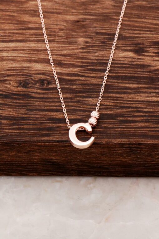 C Letter Design Rose Silver Necklace 3796
