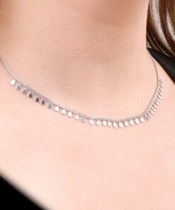 Choker Drop Sequin Design Silver Necklace 6475
