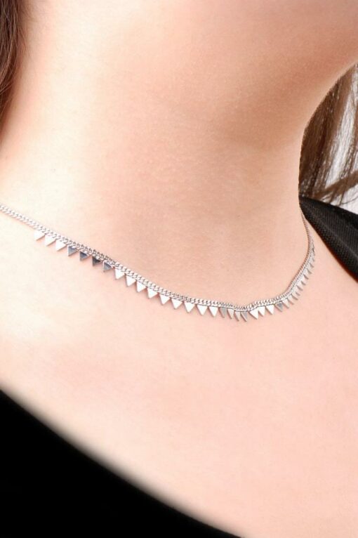 Choker Triangle Sequin Design Silver Necklace 6476