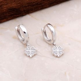 Clover dangling silver ring earrings 4925