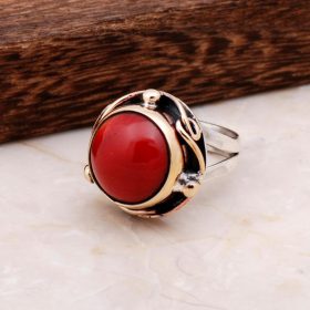 Coral Handmade Silver Design Ring 2995