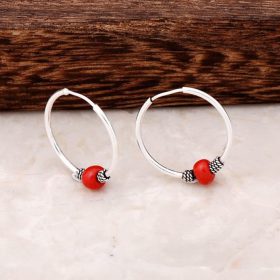 Coral Stone Sterling Silver 17 Mm Ring Earrings 4519