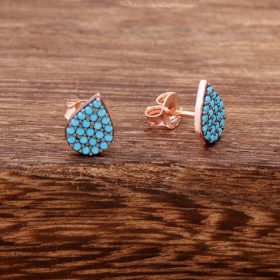 Damla Turquoise Zirkon Rose Silver Earring 3784
