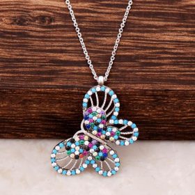 Design Butterfly Rhodium Silver Necklace 3057