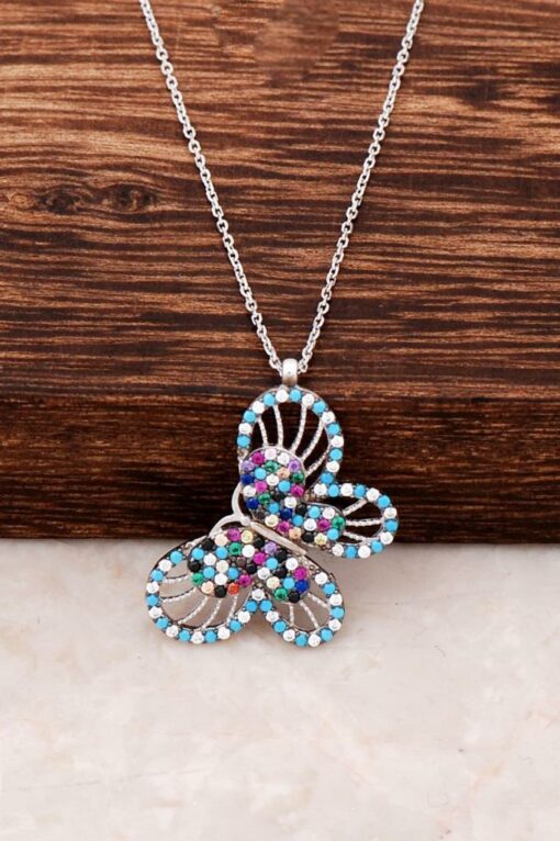 Design Butterfly Rhodium Silver Necklace 3057