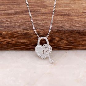 Design Lock Rhodium Silver Necklace 4114